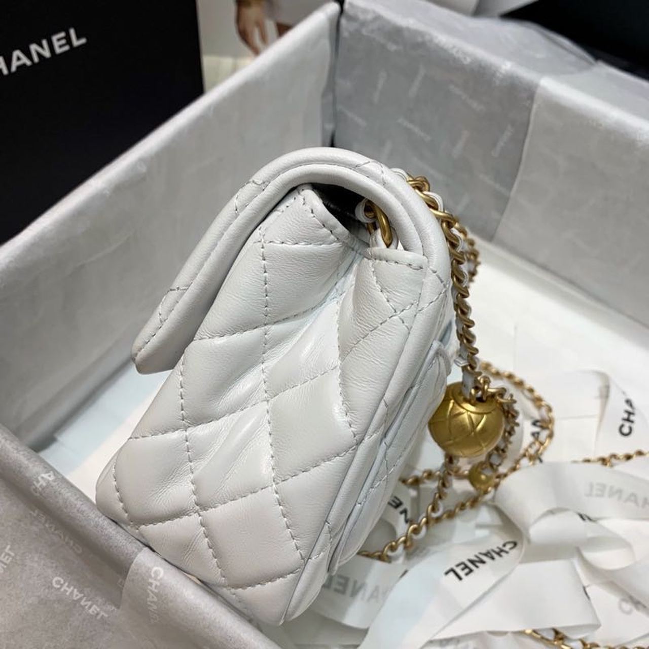 CHLMini GlamIap Bag With CHLBall On Strap White For Women Handbags, Shoulder And Crossbody Bags 6.7in/17cm AS1786