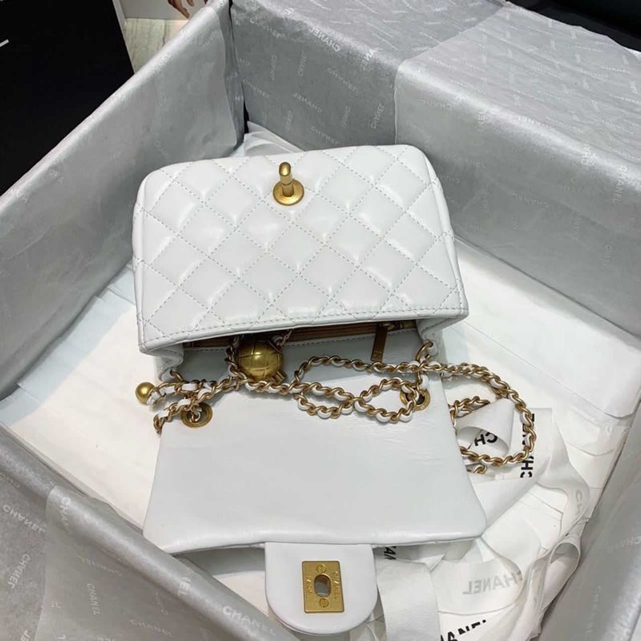 CHLMini GlamIap Bag With CHLBall On Strap White For Women Handbags, Shoulder And Crossbody Bags 6.7in/17cm AS1786