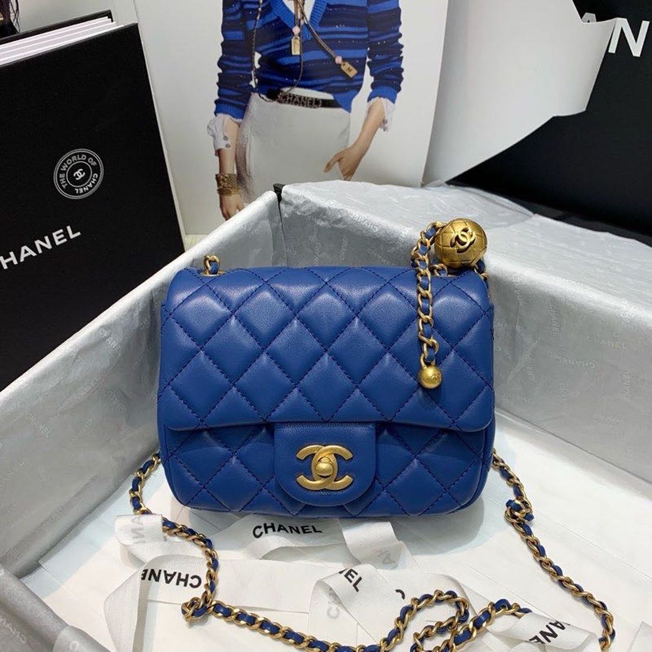 CHLMini GlamIap Bag With CHLBall On Strap Blue For Women Handbags, Shoulder And Crossbody Bags 6.7in/17cm AS1786