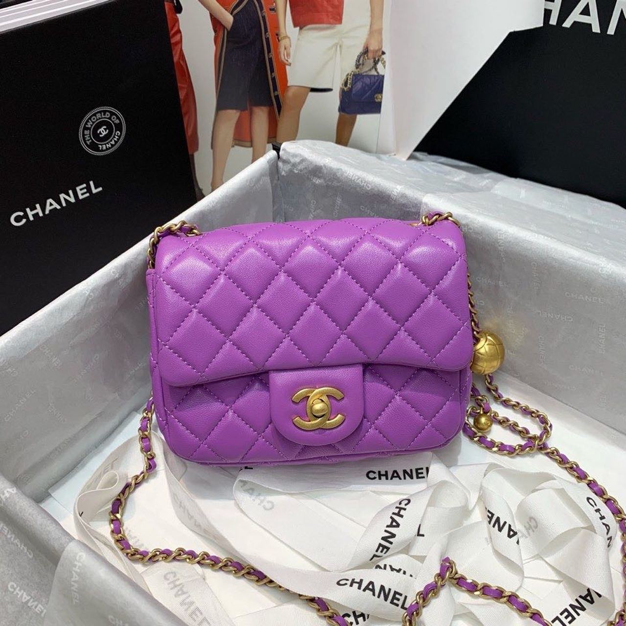 CHLMini GlamIap Bag With CHLBall On Strap Purple For Women Handbags, Shoulder And Crossbody Bags 6.7in/17cm AS1786