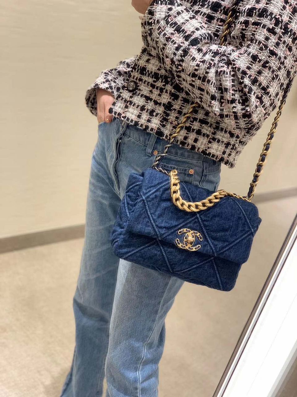 CHL 19 Handbag Denim Blue For Women GlamIap Bag, Shoulder And Crossbody Bags 10.1in/26cm AS1160 B02876 N6832