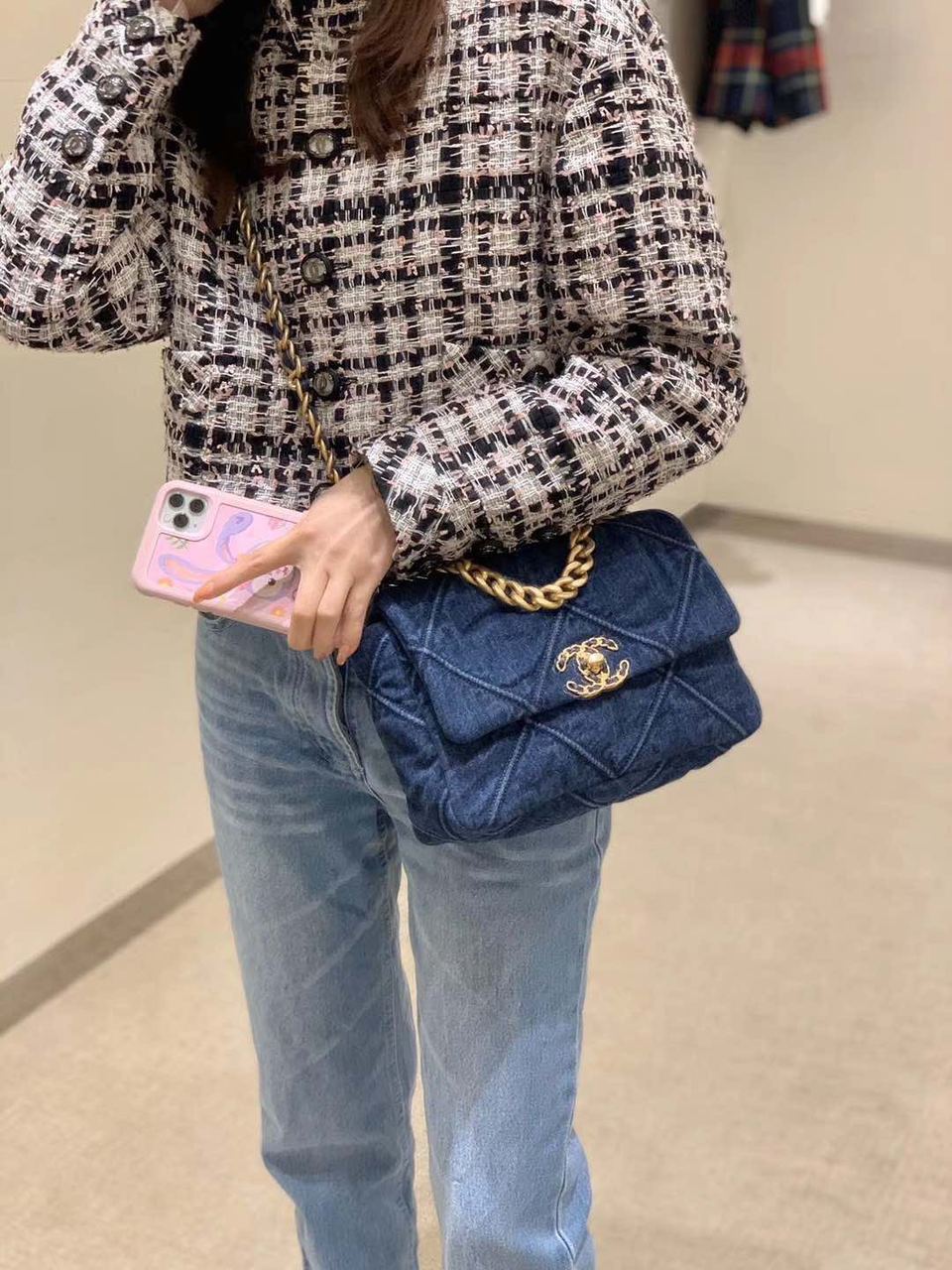 CHL 19 Handbag Denim Blue For Women GlamIap Bag, Shoulder And Crossbody Bags 10.1in/26cm AS1160 B02876 N6832