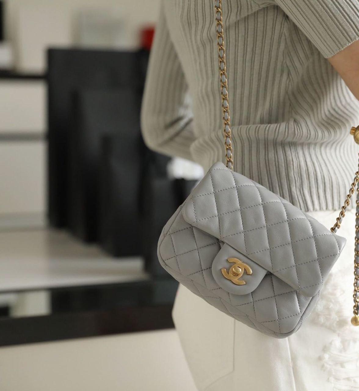 CHLMini GlamIap Bag With CHLBall On Strap Grey For Women Handbags, Shoulder And Crossbody Bags 6.7in/17cm AS1786