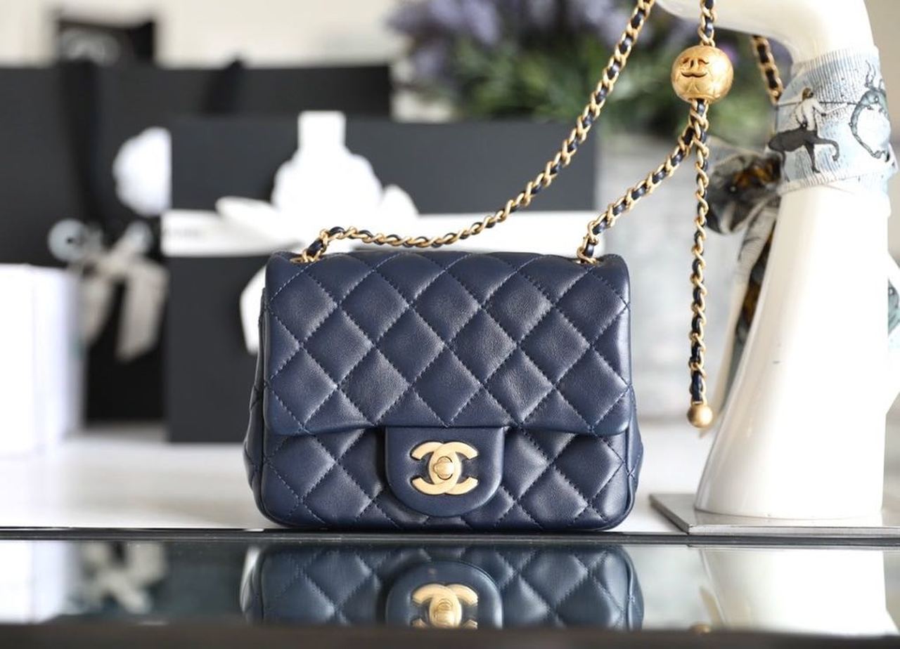 CHLMini GlamIap Bag With CHLBall On Strap Navy Blue For Women Handbags, Shoulder And Crossbody Bags 6.7in/17cm AS1786