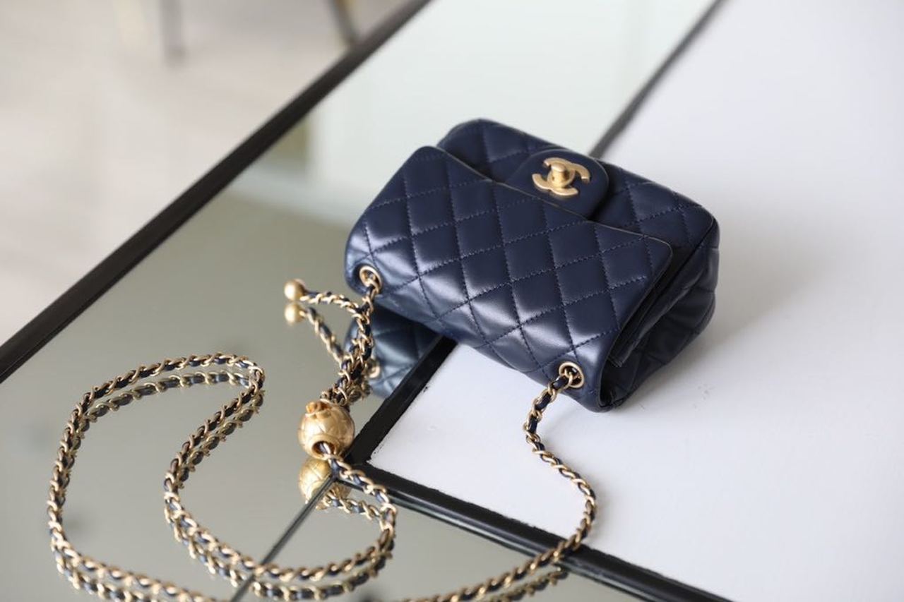 CHLMini GlamIap Bag With CHLBall On Strap Navy Blue For Women Handbags, Shoulder And Crossbody Bags 6.7in/17cm AS1786