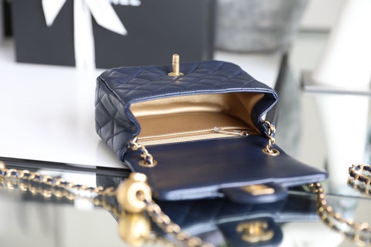 CHLMini GlamIap Bag With CHLBall On Strap Navy Blue For Women Handbags, Shoulder And Crossbody Bags 6.7in/17cm AS1786