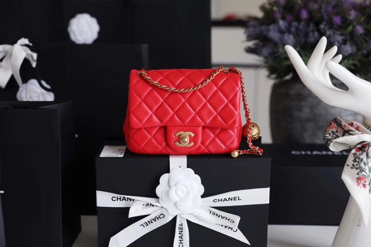 CHLMini GlamIap Bag With CHLBall On Strap Red For Women Handbags, Shoulder And Crossbody Bags 6.7in/17cm AS1786