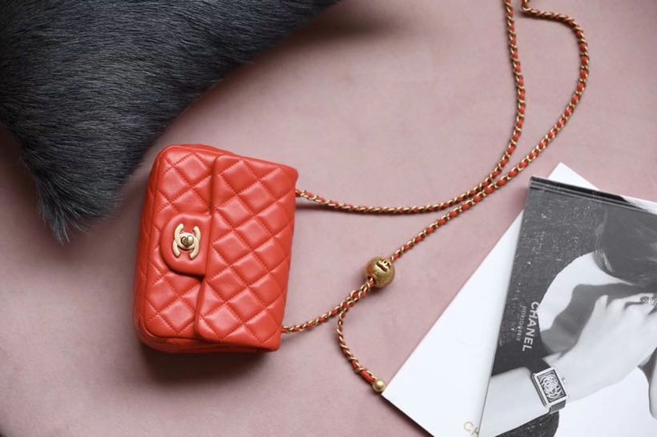 CHLMini GlamIap Bag With CHLBall On Strap Red For Women Handbags, Shoulder And Crossbody Bags 6.7in/17cm AS1786