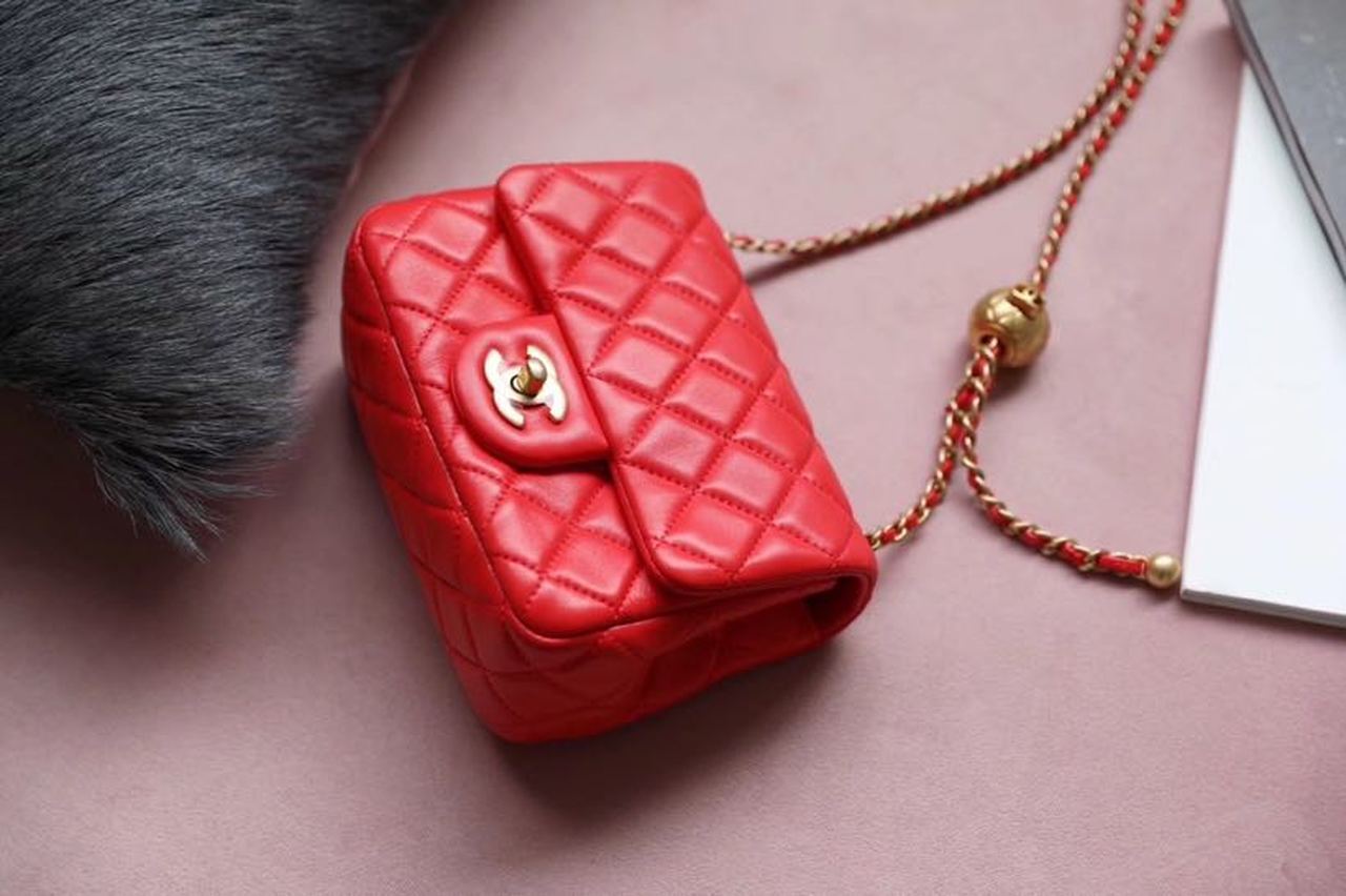 CHLMini GlamIap Bag With CHLBall On Strap Red For Women Handbags, Shoulder And Crossbody Bags 6.7in/17cm AS1786