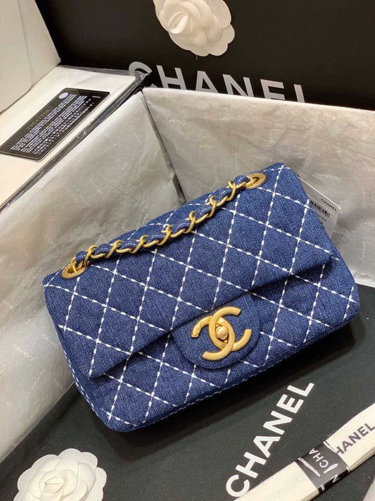 CHL Flap Bag Denim Blue For Women, Women’s Handbags, Shoulder And Crossbody Bags 10.2in/26cm AS1328 B01897 N5398