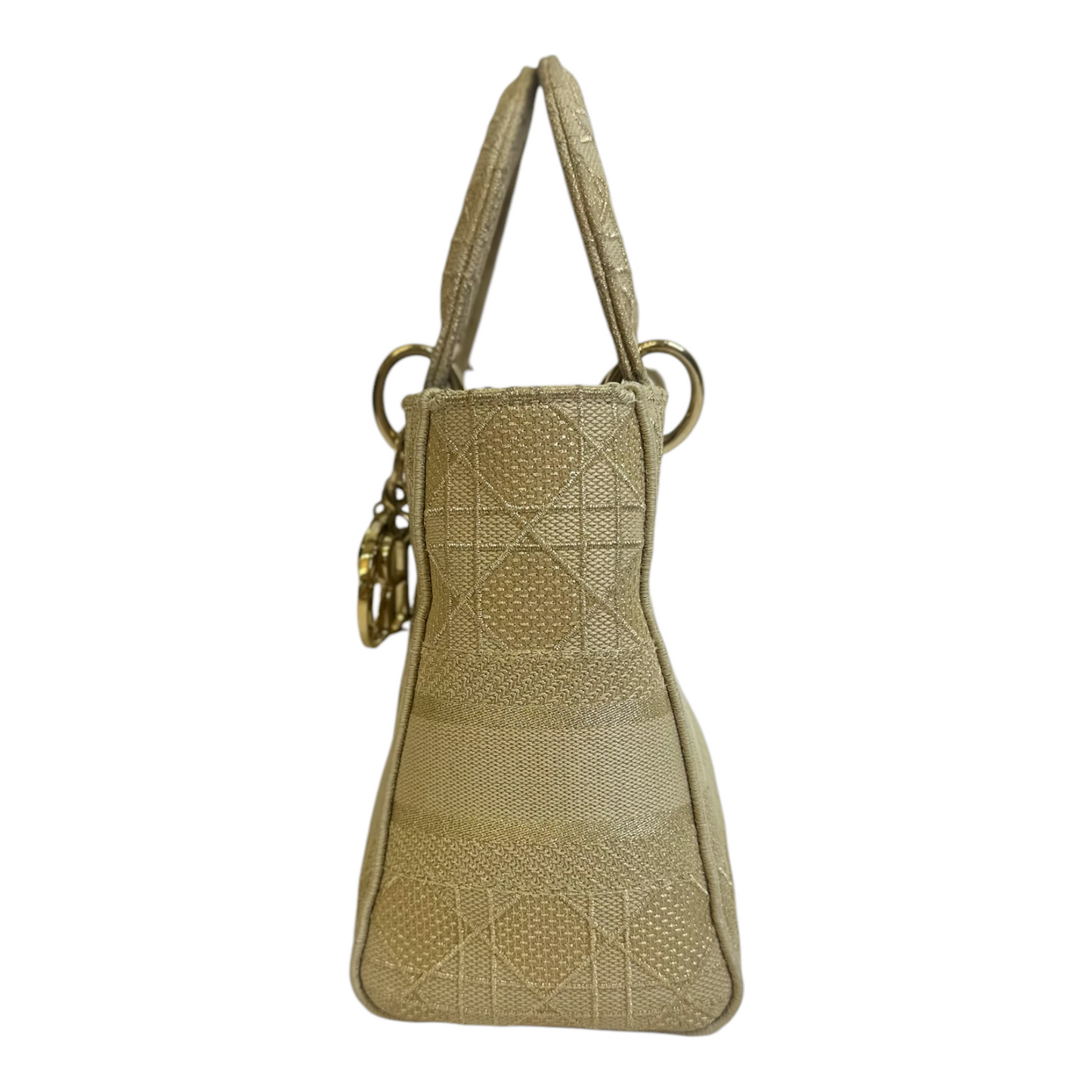 Christian Dior Canvas Embroidered Cannage Medium Lady D-Lite Beige