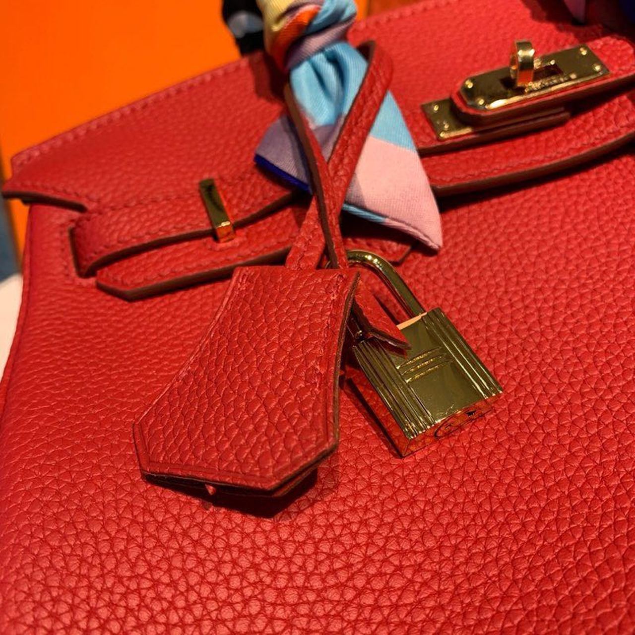 GLAMI Birkin Red Semi Handstitched With Gold Toned Hardware For Women 30cm/11.8in