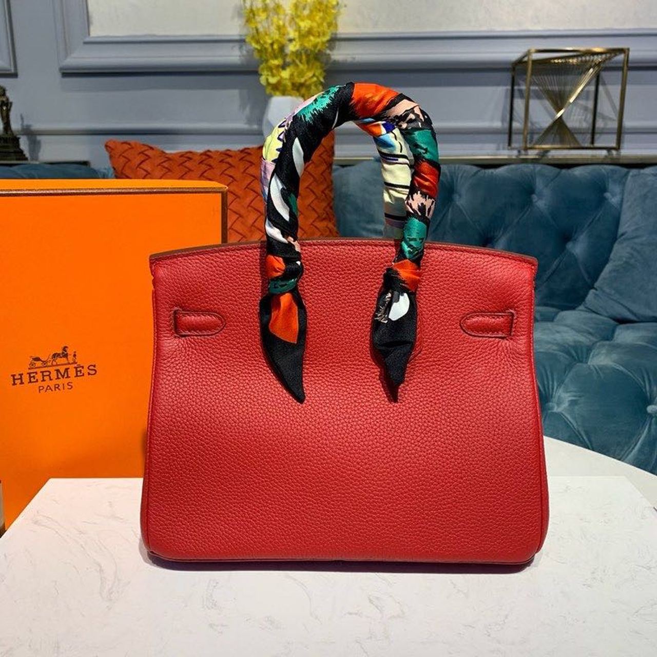 GLAMI Birkin Red Semi Handstitched With Gold Toned Hardware For Women 30cm/11.8in