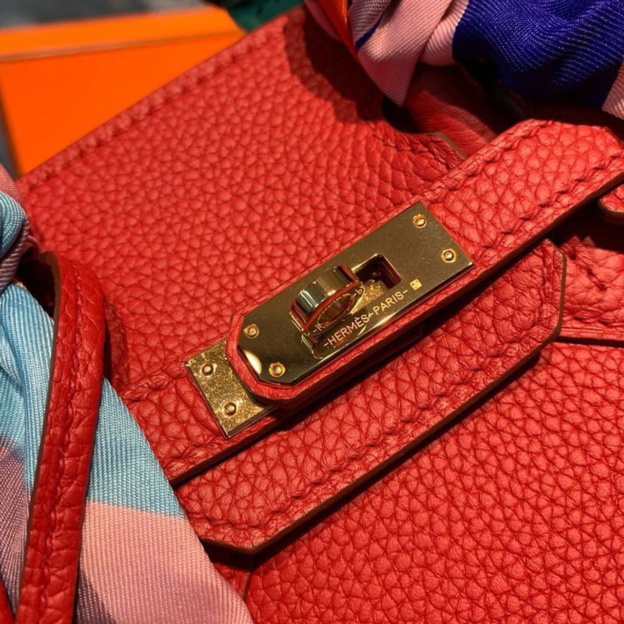 GLAMI Birkin Red Semi Handstitched With Gold Toned Hardware For Women 30cm/11.8in