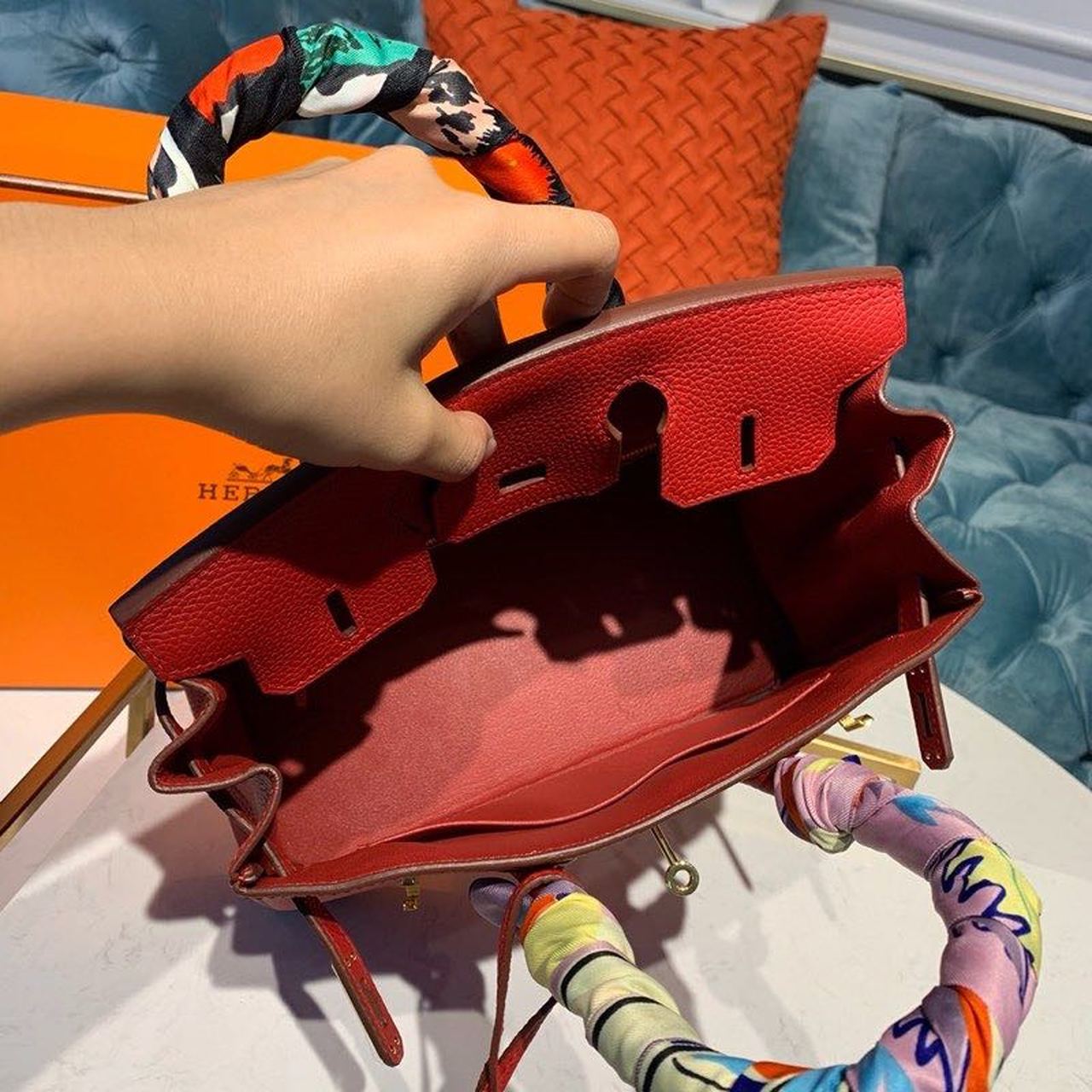 GLAMI Birkin Red Semi Handstitched With Gold Toned Hardware For Women 30cm/11.8in