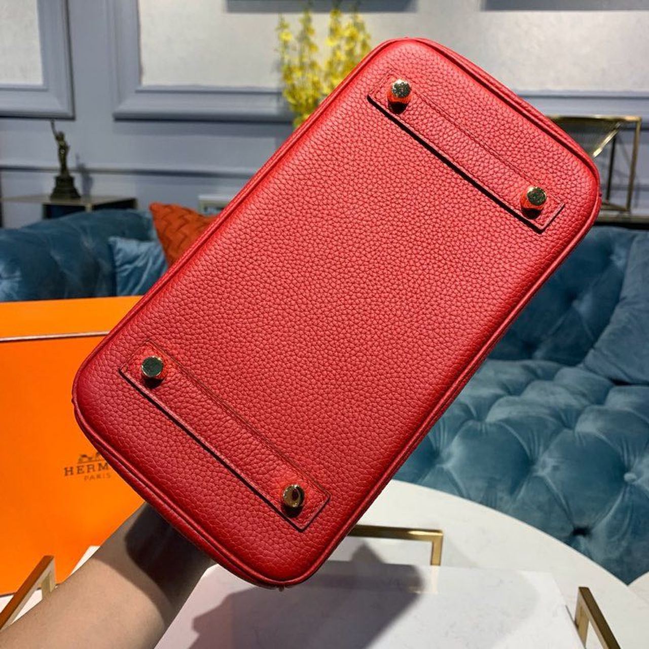 GLAMI Birkin Red Semi Handstitched With Gold Toned Hardware For Women 30cm/11.8in