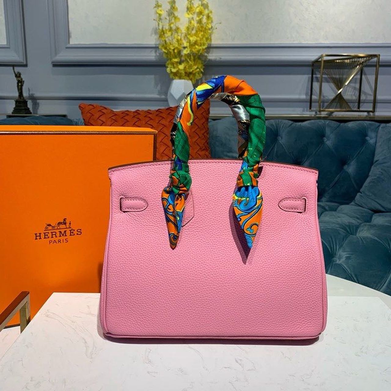GLAMI Birkin Pink Semi Handstitched With Gold Toned Hardware For Women 30cm/11.8in