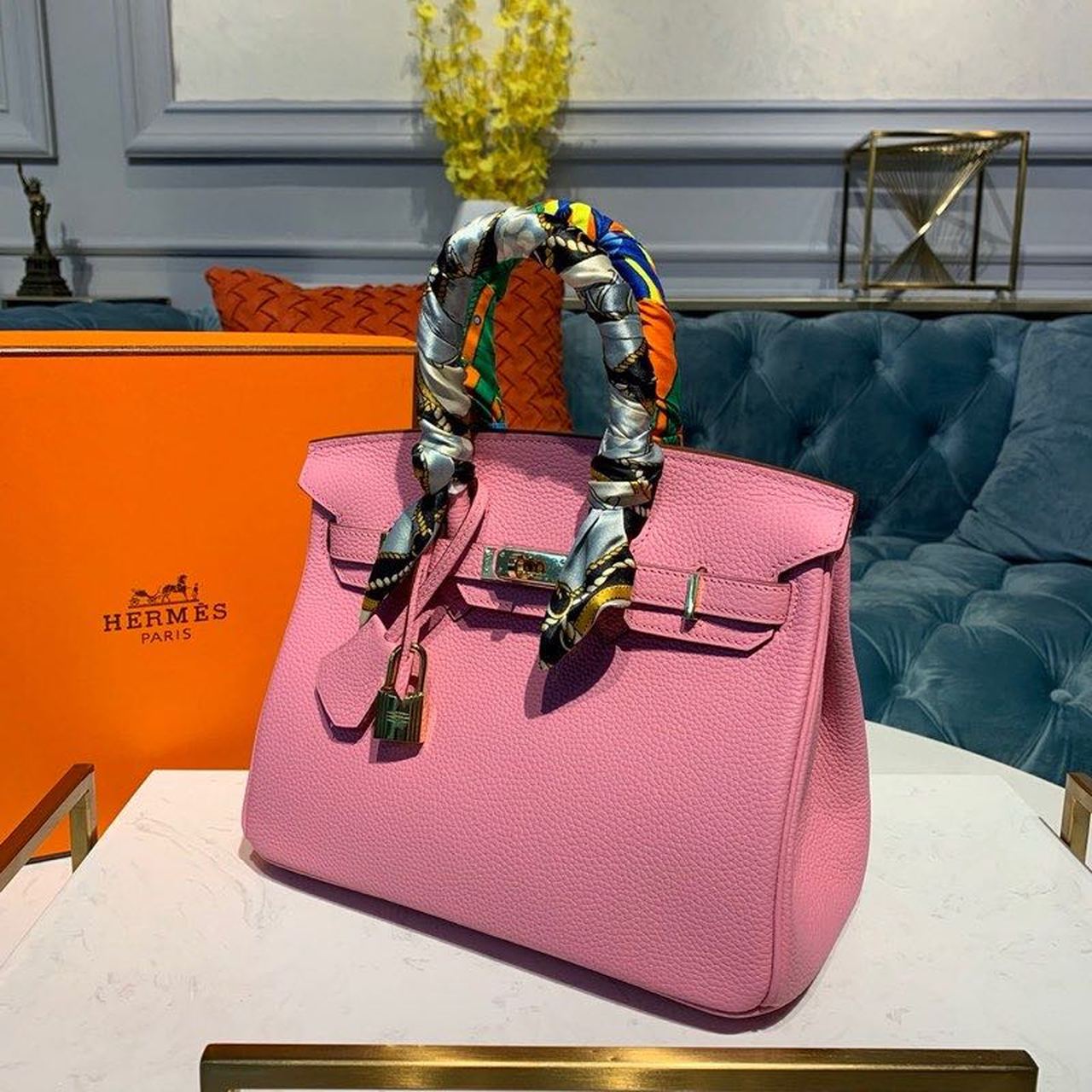 GLAMI Birkin Pink Semi Handstitched With Gold Toned Hardware For Women 30cm/11.8in