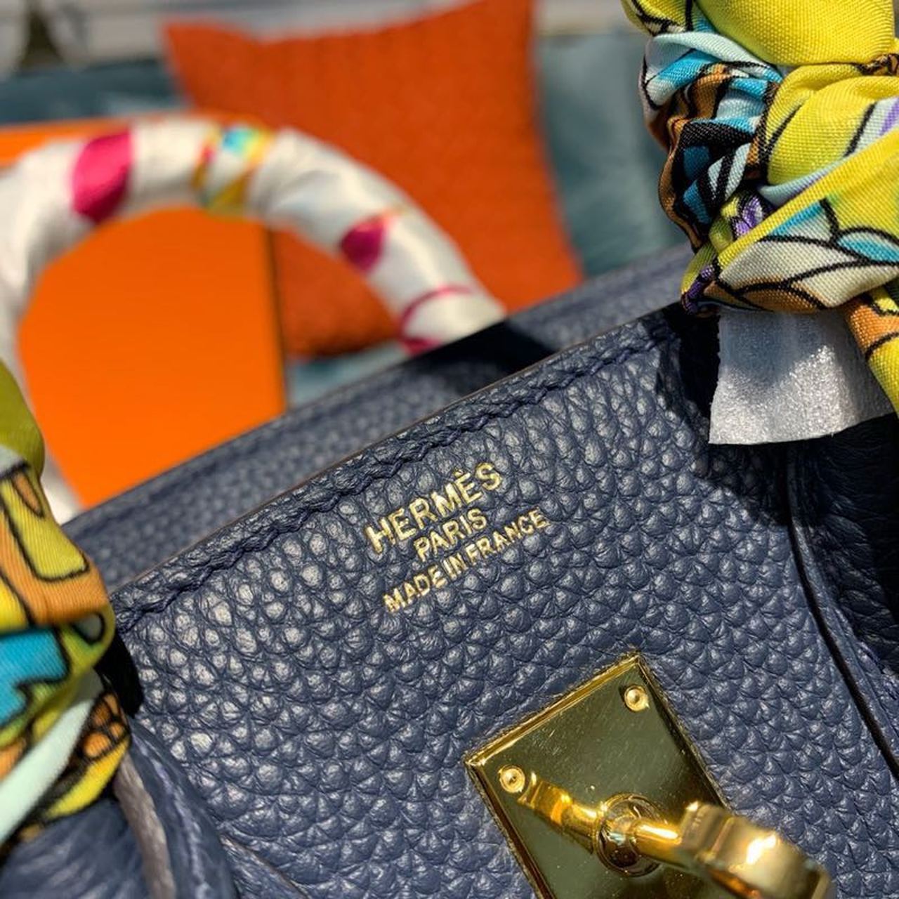 GLAMI Birkin Dark Blue Semi Handstitched With Gold Toned Hardware For Women 30cm/11.8in