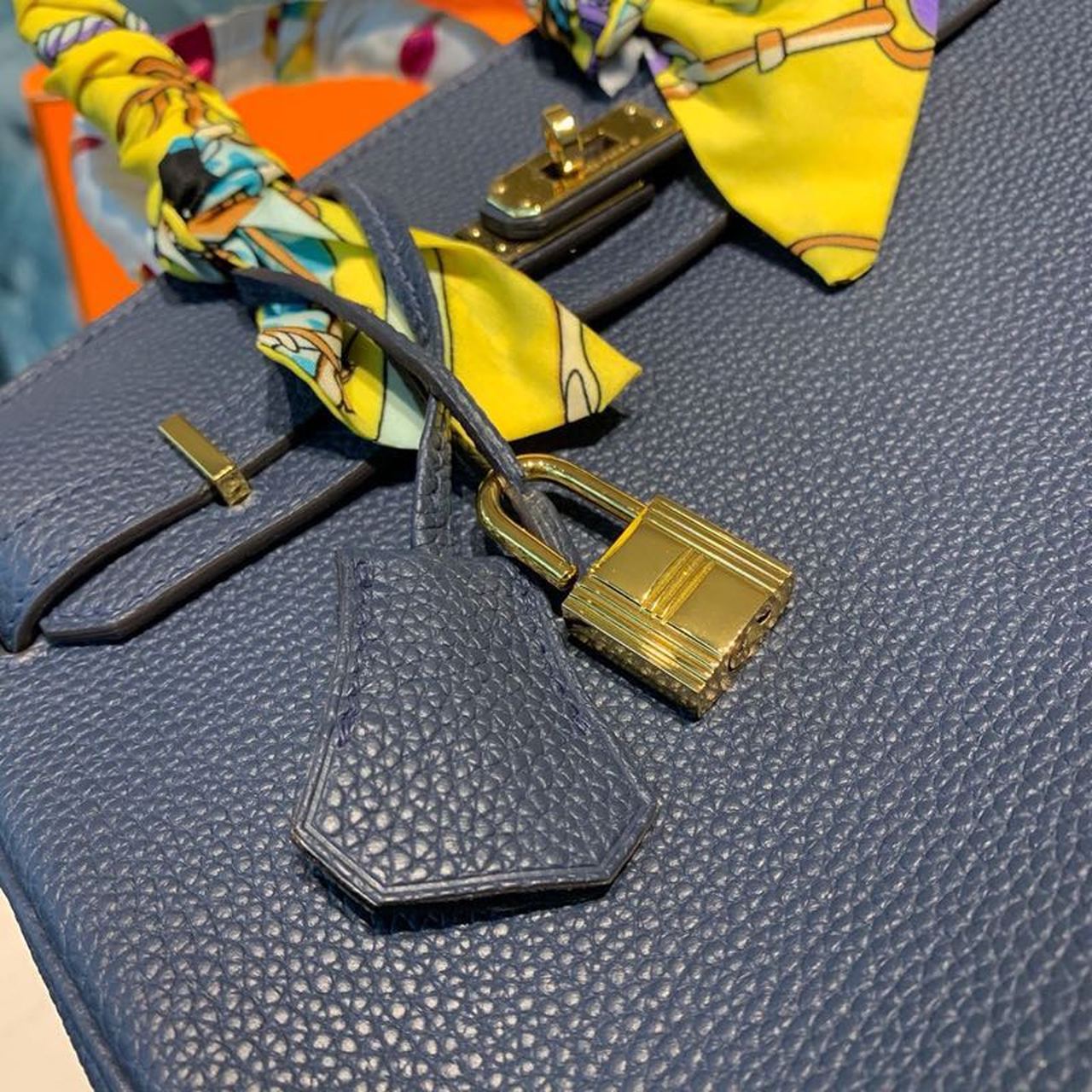 GLAMI Birkin Dark Blue Semi Handstitched With Gold Toned Hardware For Women 30cm/11.8in
