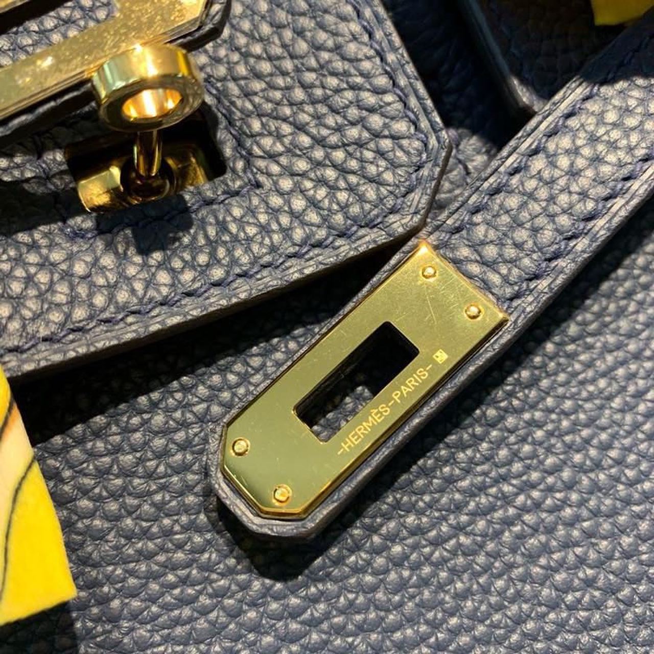 GLAMI Birkin Dark Blue Semi Handstitched With Gold Toned Hardware For Women 30cm/11.8in