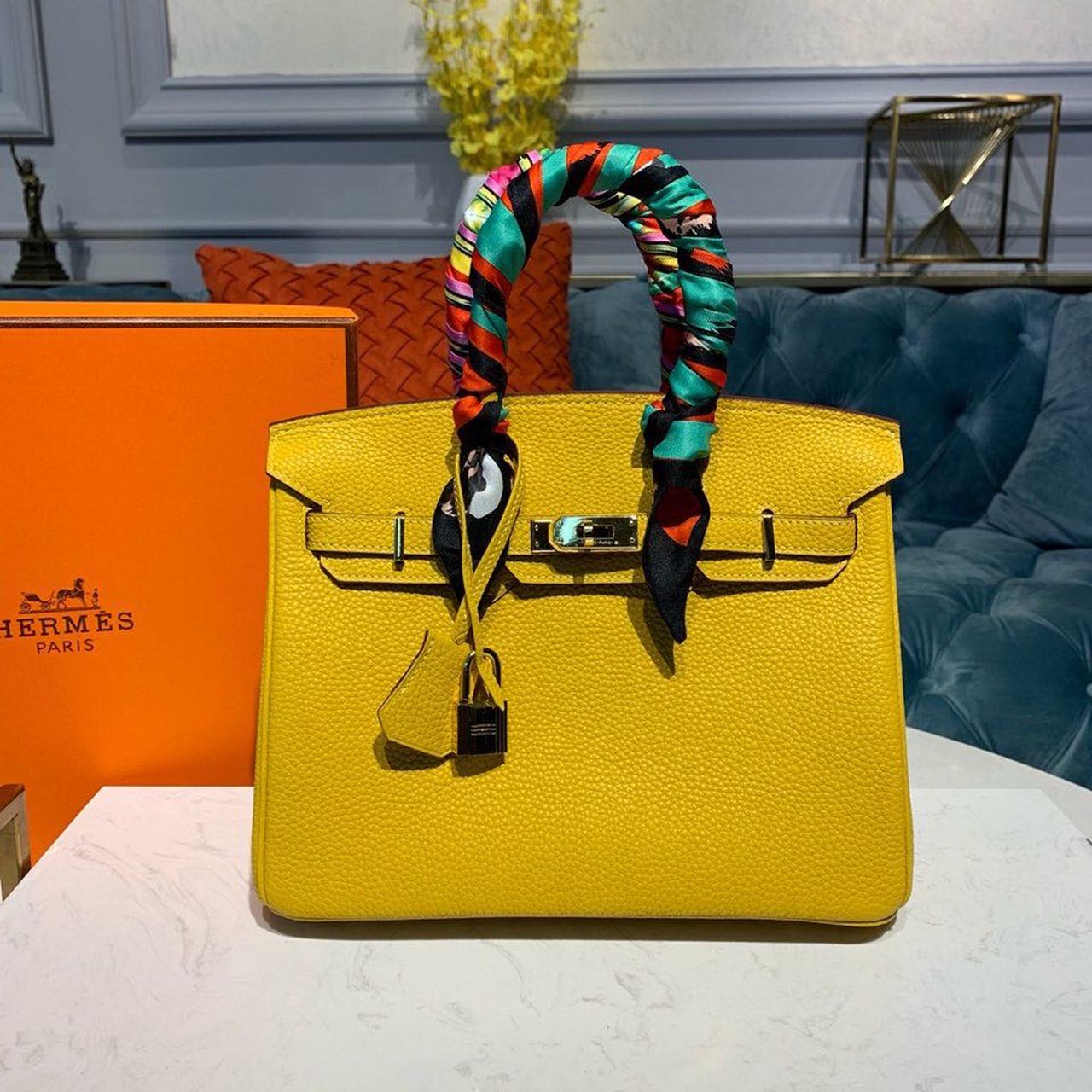 GLAMI Birkin Yellow Semi Handstitched With Gold Toned Hardware For Women 30cm/11.8in