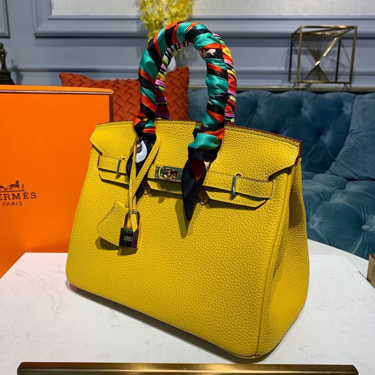 GLAMI Birkin Yellow Semi Handstitched With Gold Toned Hardware For Women 30cm/11.8in