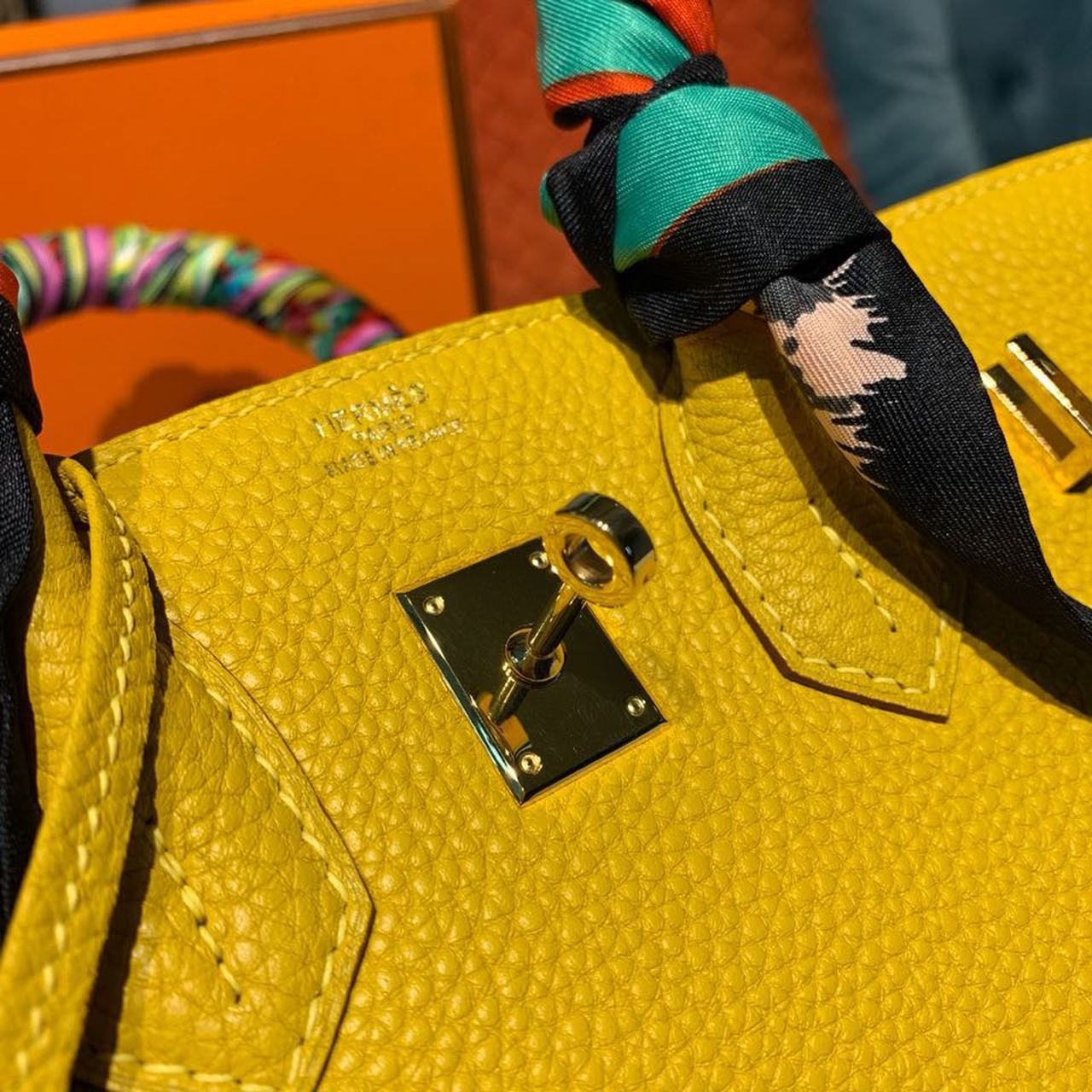 GLAMI Birkin Yellow Semi Handstitched With Gold Toned Hardware For Women 30cm/11.8in