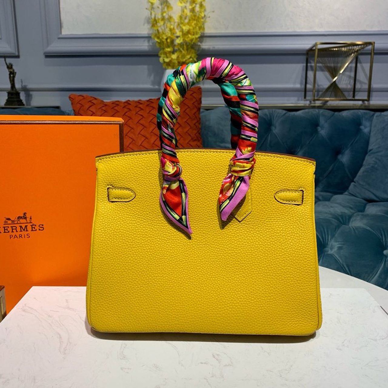 GLAMI Birkin Yellow Semi Handstitched With Gold Toned Hardware For Women 30cm/11.8in