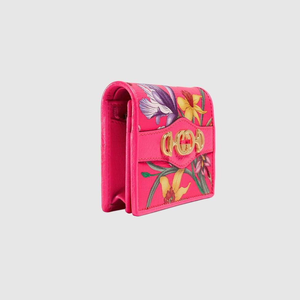 GLM-- Pink Clutch New Supreme Canvas Flora Print Card Case Wallet