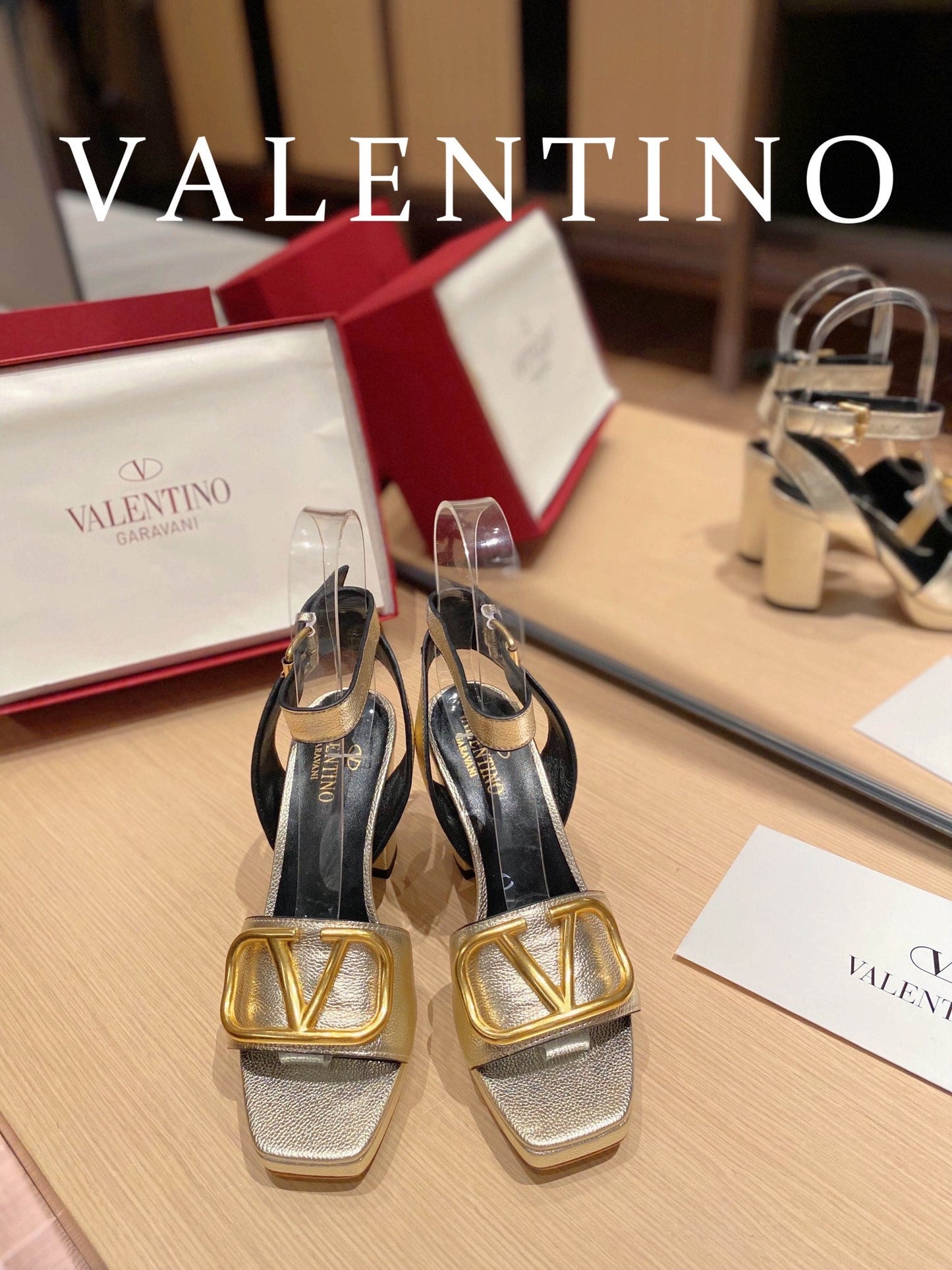 Valentino Garavani Strap Heeled Sandals With V Logo Signature EmbellisGLAMIent Gold For Women