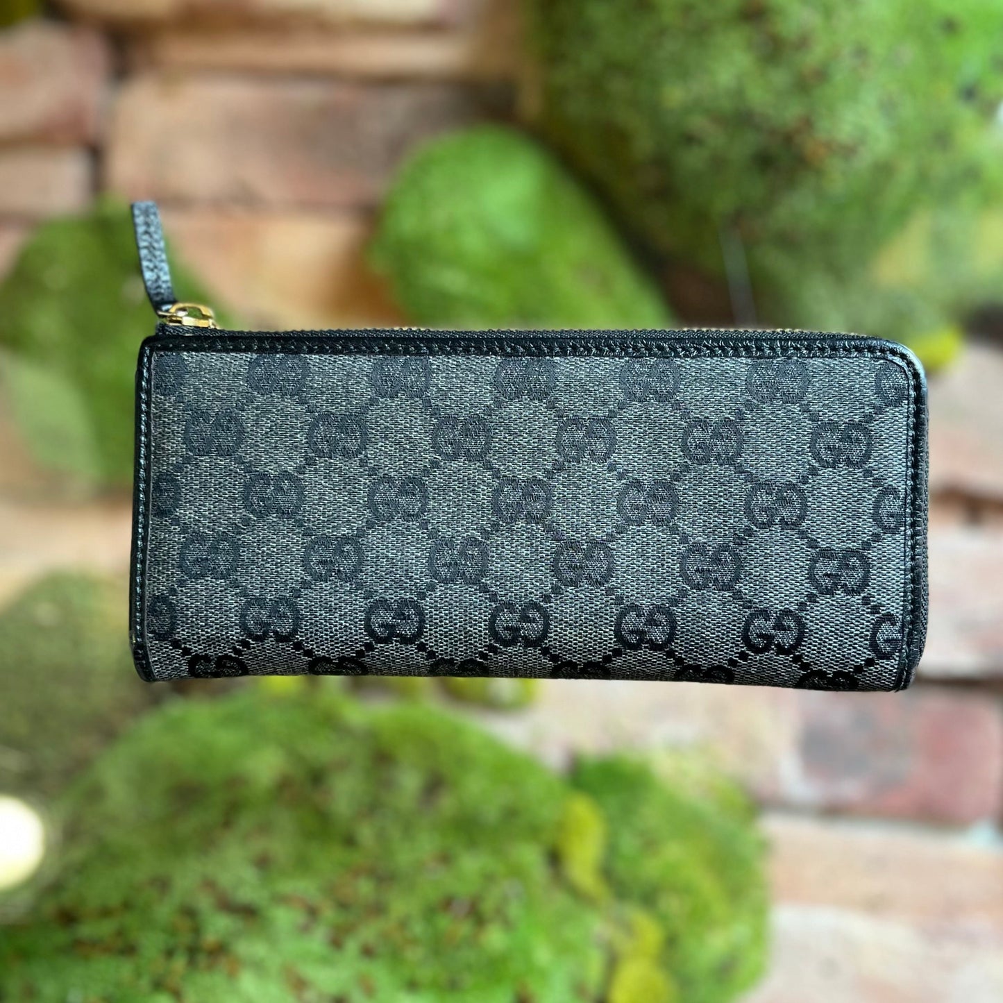 GUCCI GG Monogram Denim Zip Around Wallet