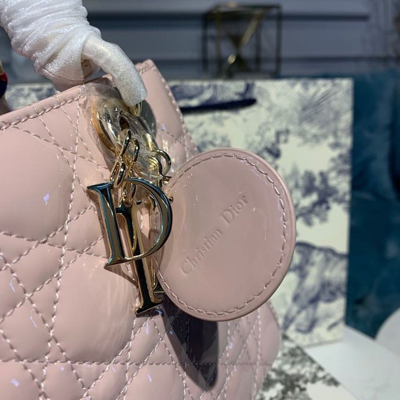 GLAMI Small Lady Bag Gold Toned Hardware Patent Light Pink For Women 20cm/8in CD