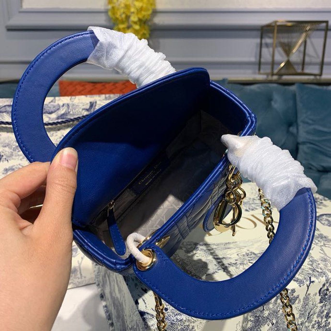 GLAMI Mini Lady Bag with Chain Gold Toned Hardware Electric Blue For Women 18cm/7in CD