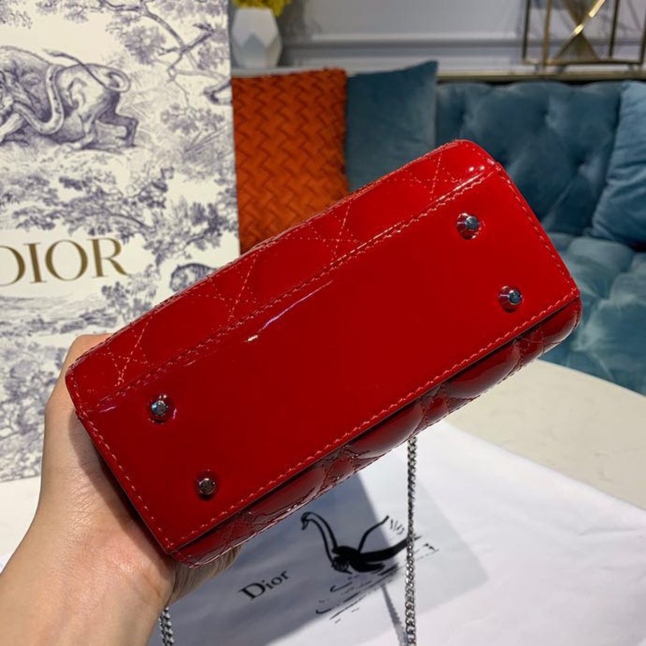 GLAMI Mini Lady Bag with Chain Silver Hardware Spring/Summer Collection, Red, For Women WomenÃ¢â‚¬â„¢s Handbags, 18cm CD M0505OCAL_M52R