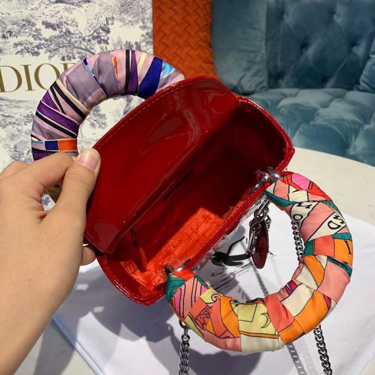 GLAMI Mini Lady Bag with Chain Silver Hardware Spring/Summer Collection, Red, For Women WomenÃ¢â‚¬â„¢s Handbags, 18cm CD M0505OCAL_M52R