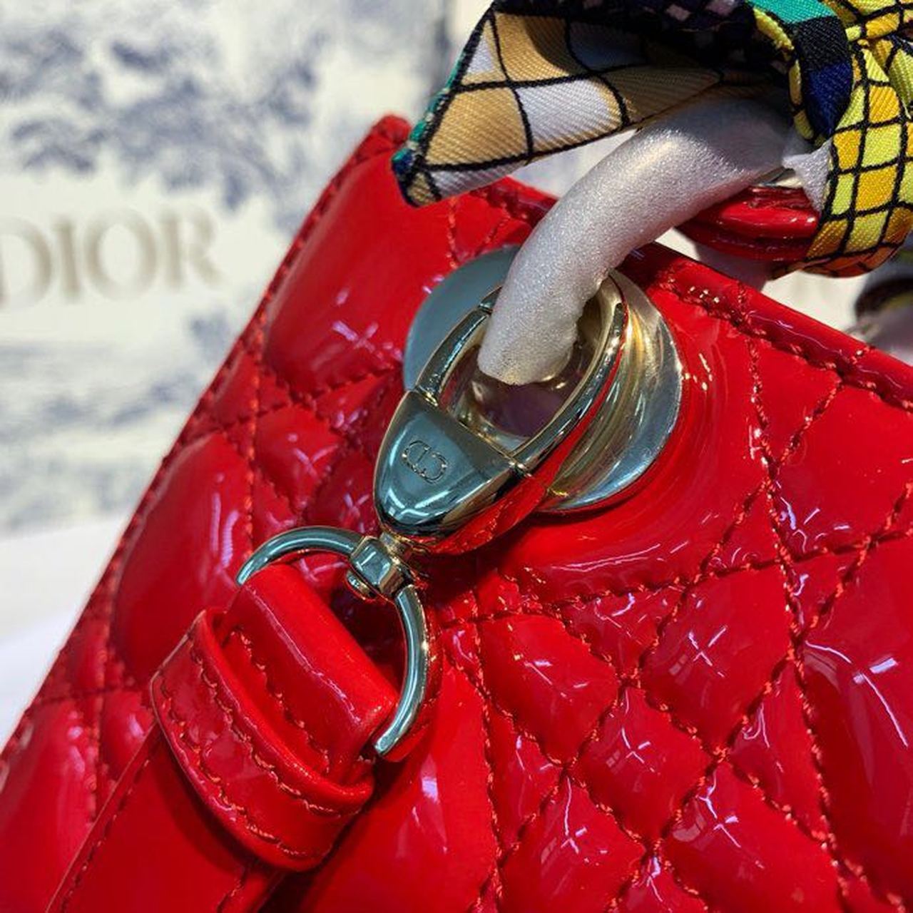 GLAMI Small Lady Bag Gold Toned Hardware Cherry Red Patent For Women 8in/20cm CD M0531OWCB_M323
