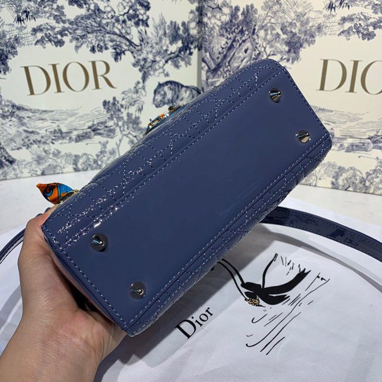 GLAMI Small Lady Bag Silver Hardware Deep Blue Patent For Women 8in/20cm CD