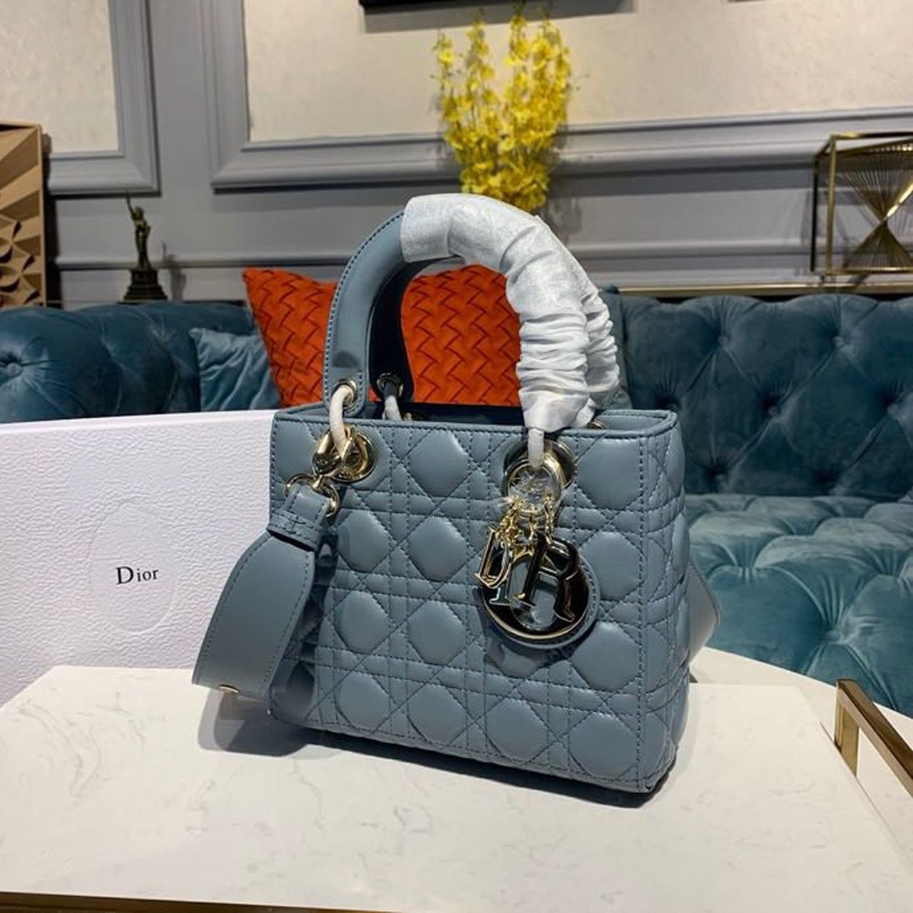 GLAMI Small Lady Bag Gold Toned Hardware Clound Blue For Women 8in/20cm CD