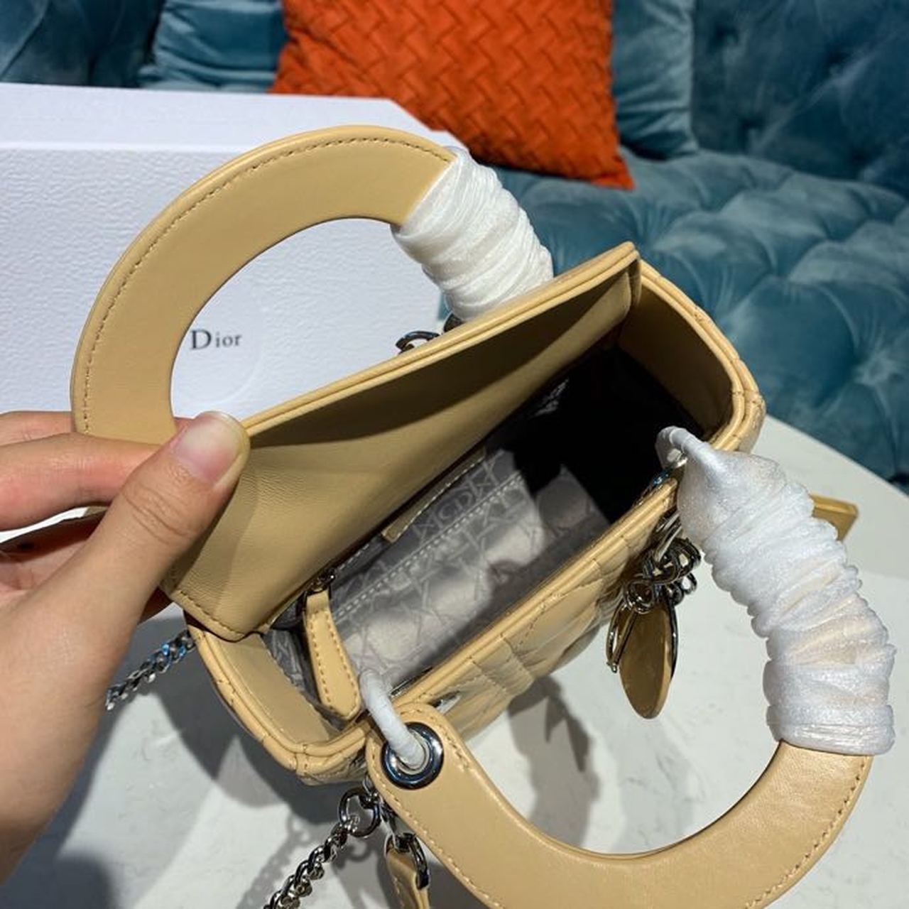 GLAMI Mini Lady Bag with Chain Silver Hardware Spring/Summer Collection, Beige, For Women WomenÃ¢â‚¬â„¢s Handbags, 18cm CD