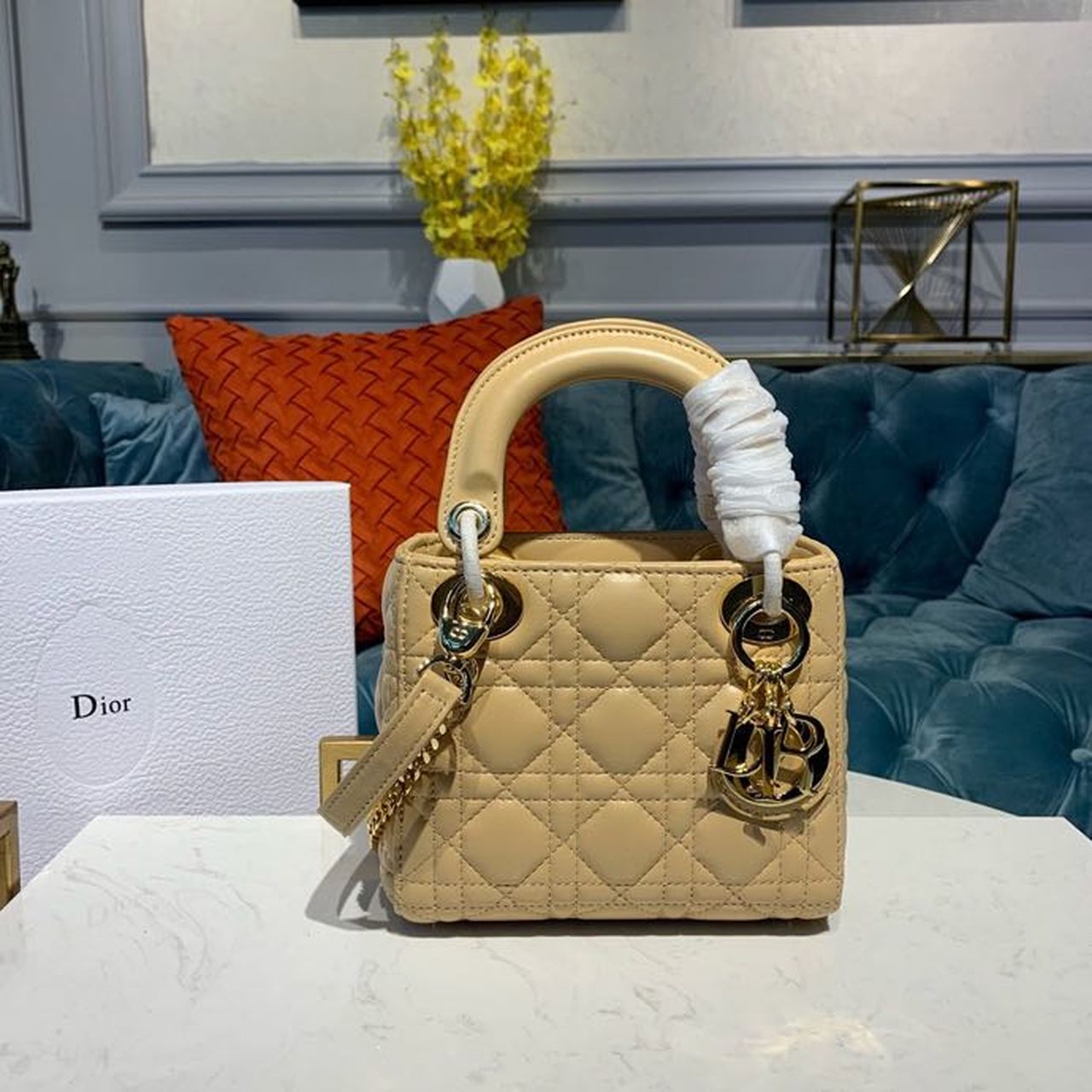 GLAMI Mini Lady Bag with Chain Gold Toned Hardware Pale Yellow For Women 6.5in/17cm CD