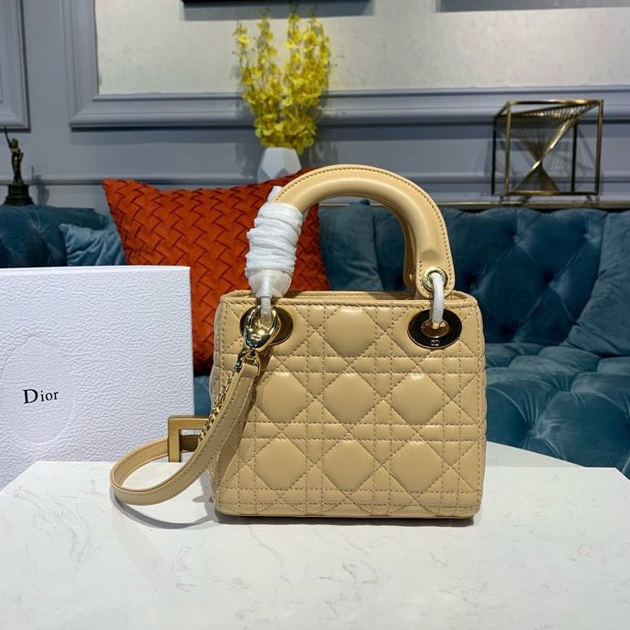 GLAMI Mini Lady Bag with Chain Gold Toned Hardware Pale Yellow For Women 6.5in/17cm CD