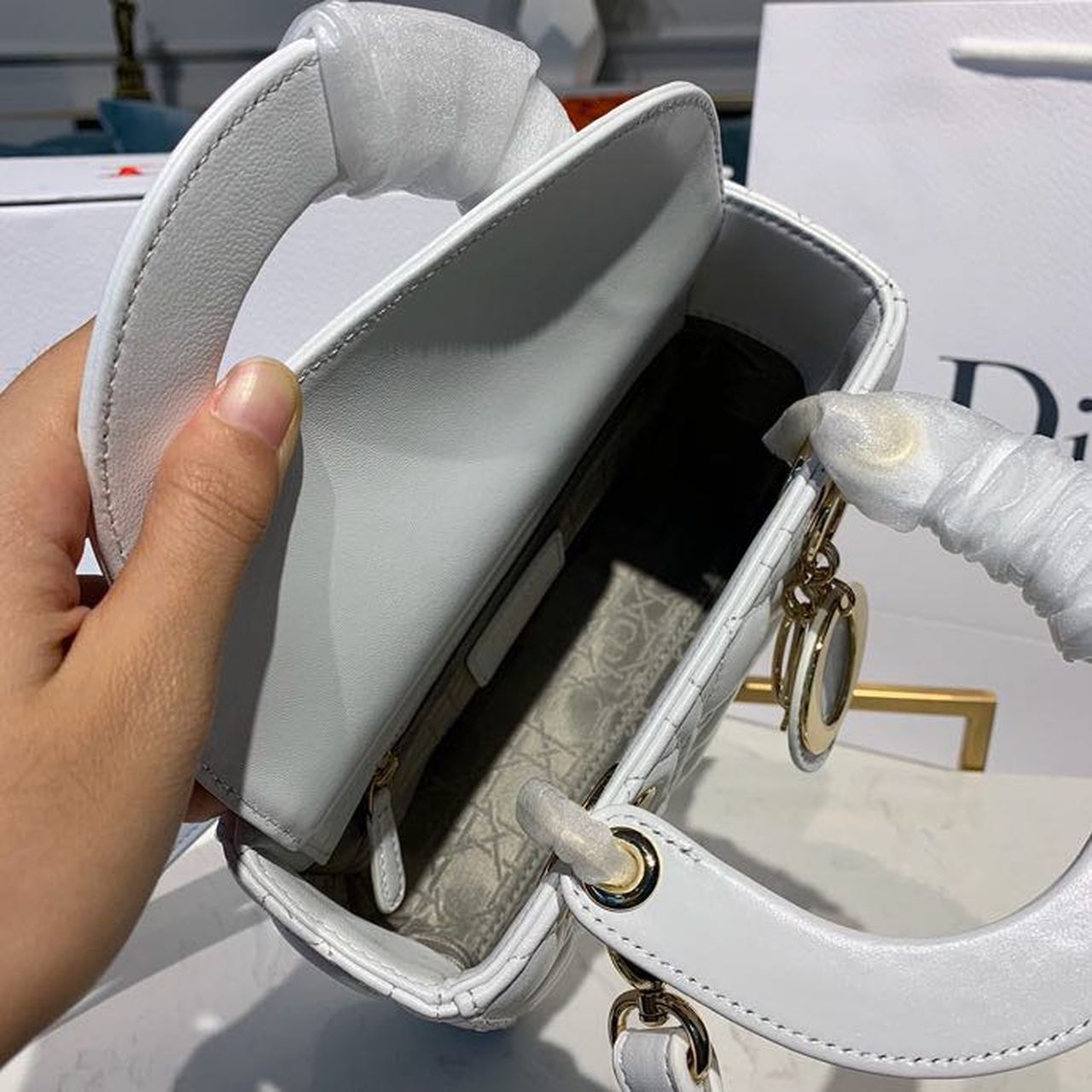 GLAMI Small Lady Bag Gold Toned Hardware White For Women 8in/20cm CD