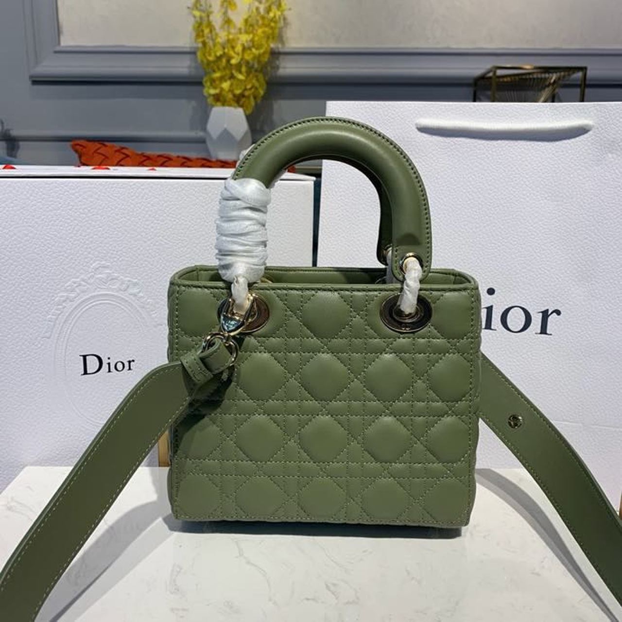 GLAMI Small Lady Bag Gold Toned Hardware Olive Green For Women 8in/20cm CD