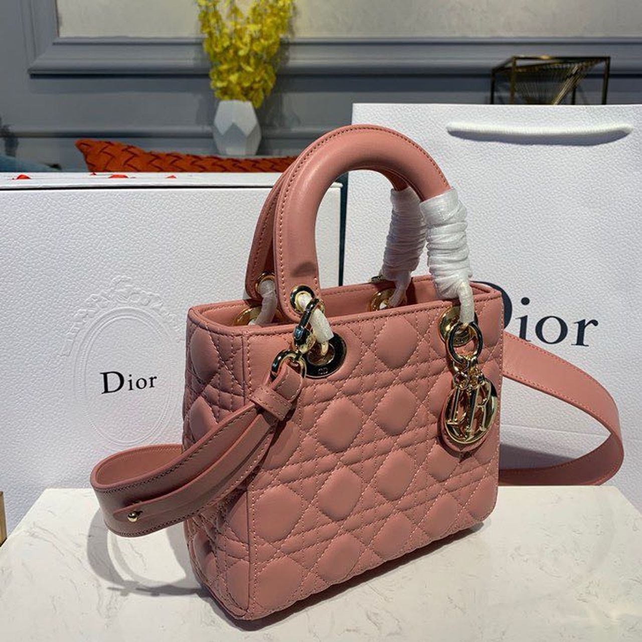GLAMI Small Lady Bag Gold Toned Hardware Sorbet Pink For Women 8in/20cm CD