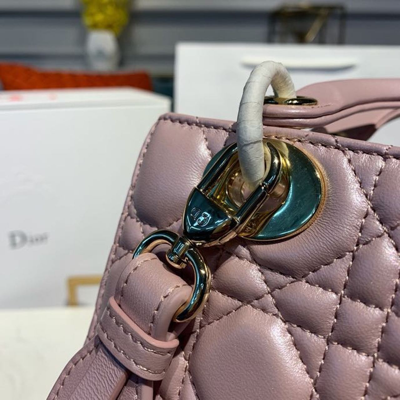 GLAMI Small Lady Bag Gold Toned Hardware Powder Pink Cannage Pink For Women 8in/20cm CD