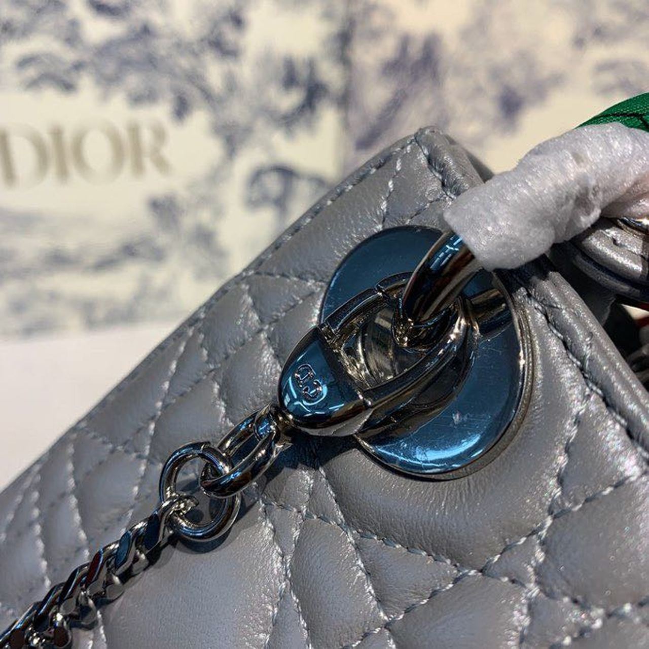 GLAMI Mini Lady Bag with Chain and Embellished Bag Strap Silver Hardware Spring/Summer Collection, Pearl Grey, For Women WomenÃ¢â‚¬â„¢s Handbags, 18cm CD M0505OADU_M11G
