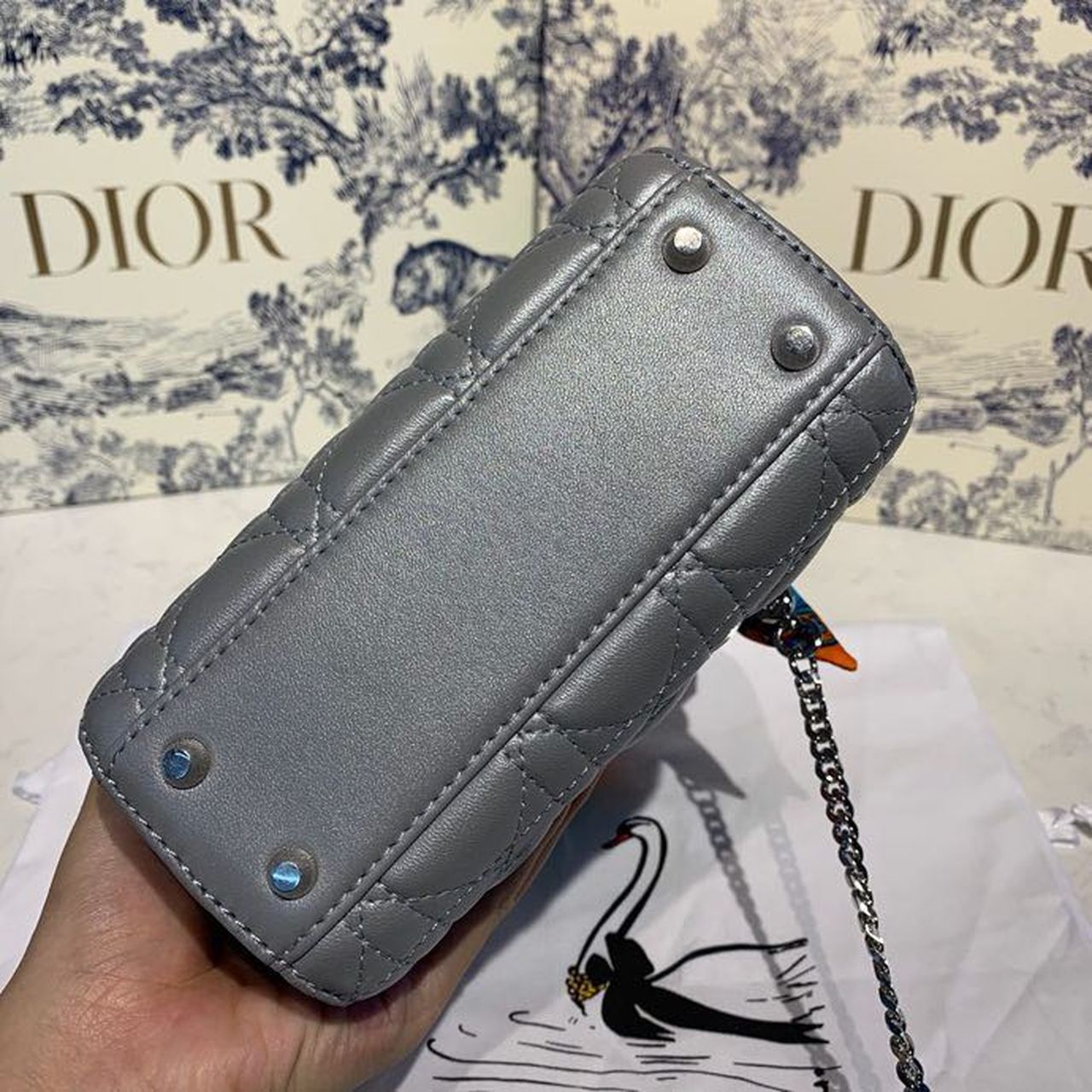 GLAMI Mini Lady Bag with Chain and Embellished Bag Strap Silver Hardware Spring/Summer Collection, Pearl Grey, For Women WomenÃ¢â‚¬â„¢s Handbags, 18cm CD M0505OADU_M11G