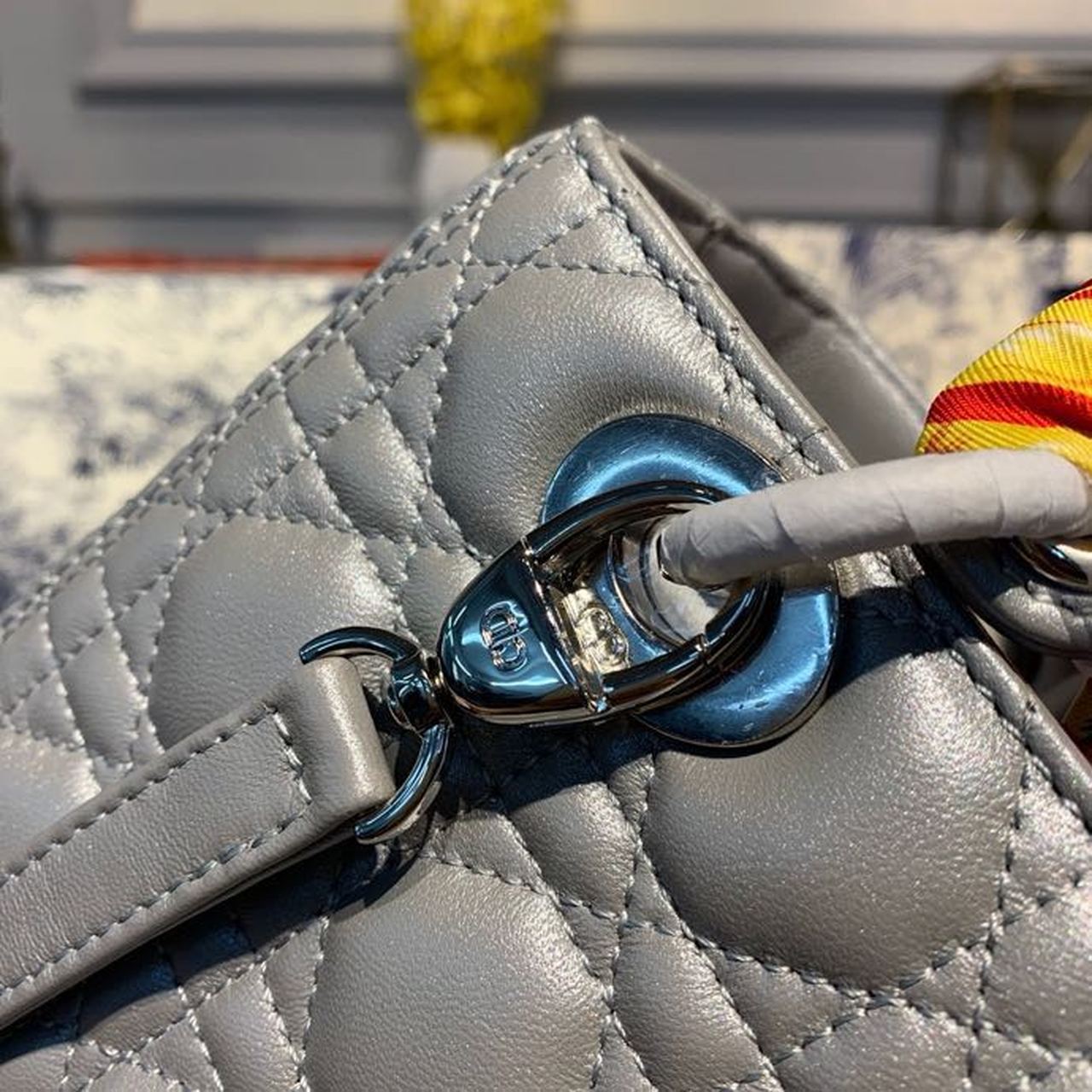 GLAMI MeGLAMIum Lady Bag Silver Hardware with Embellished Bag Strap Pearl Grey For Women 9.5in/24cm CD