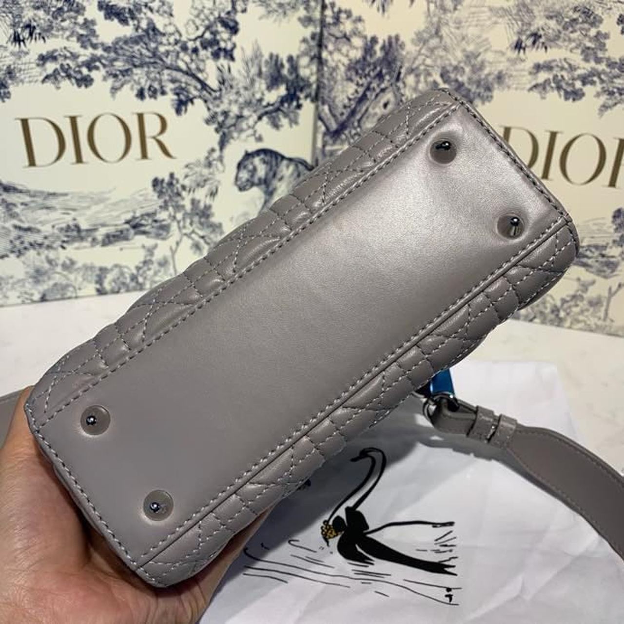 GLAMI Small Lady Bag Silver Hardware with Embellished Bag Strap Grey For Women 8in/20cm CD
